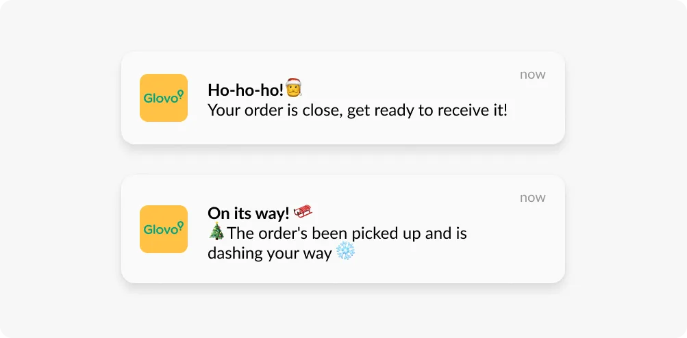 पुश नोटिफिकेशन इमोजी उदाहरण ग्लोवो