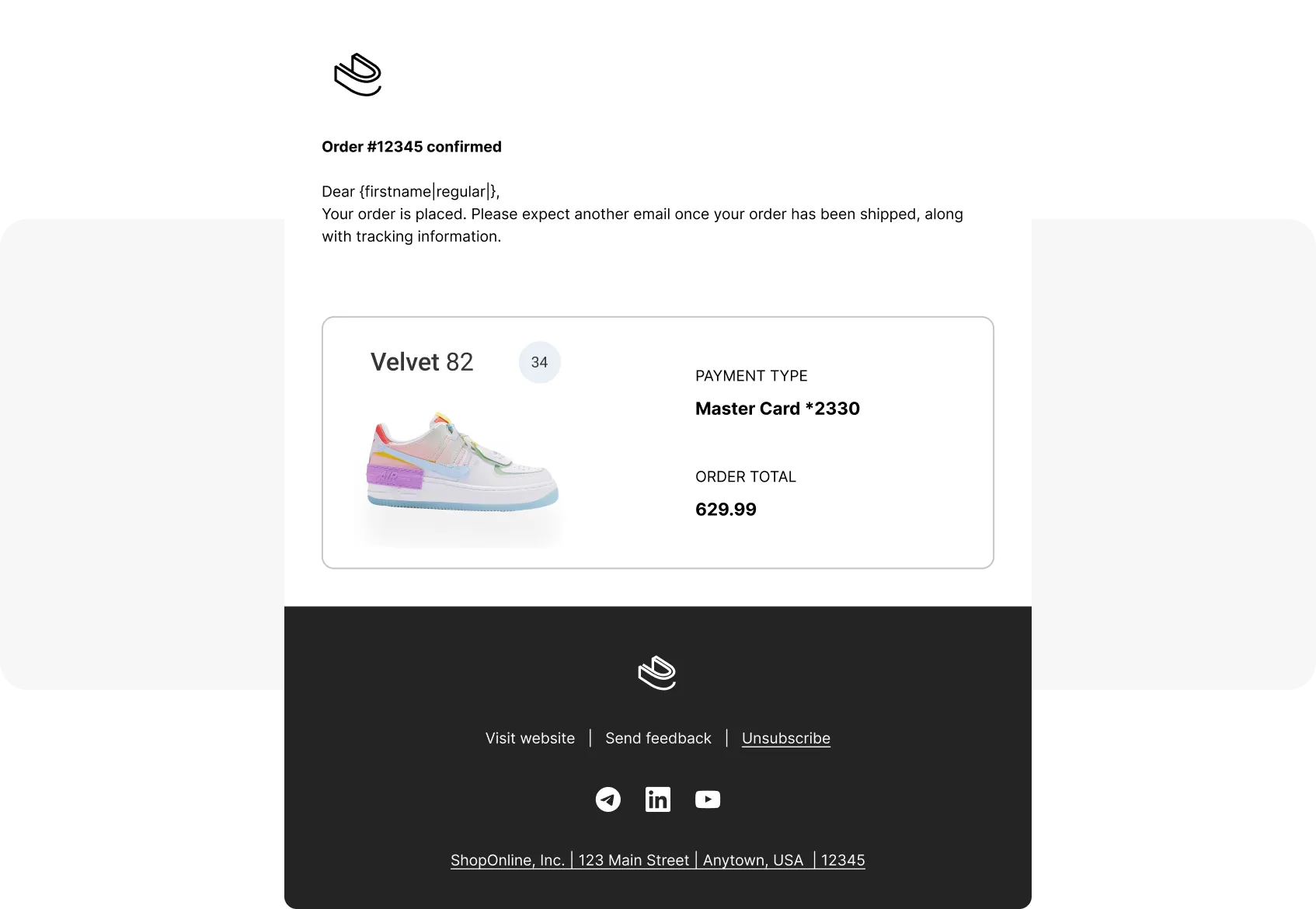 Шаблон email-сообщения с подтверждением заказа