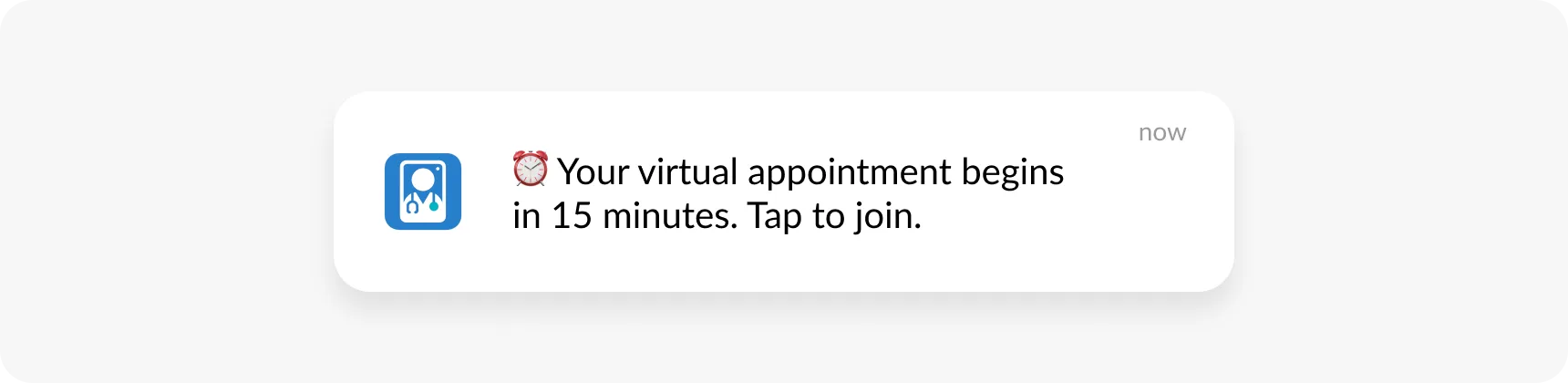 Ejemplo de alerta de sesión de telesalud mediante notificación push que cumple con la HIPAA