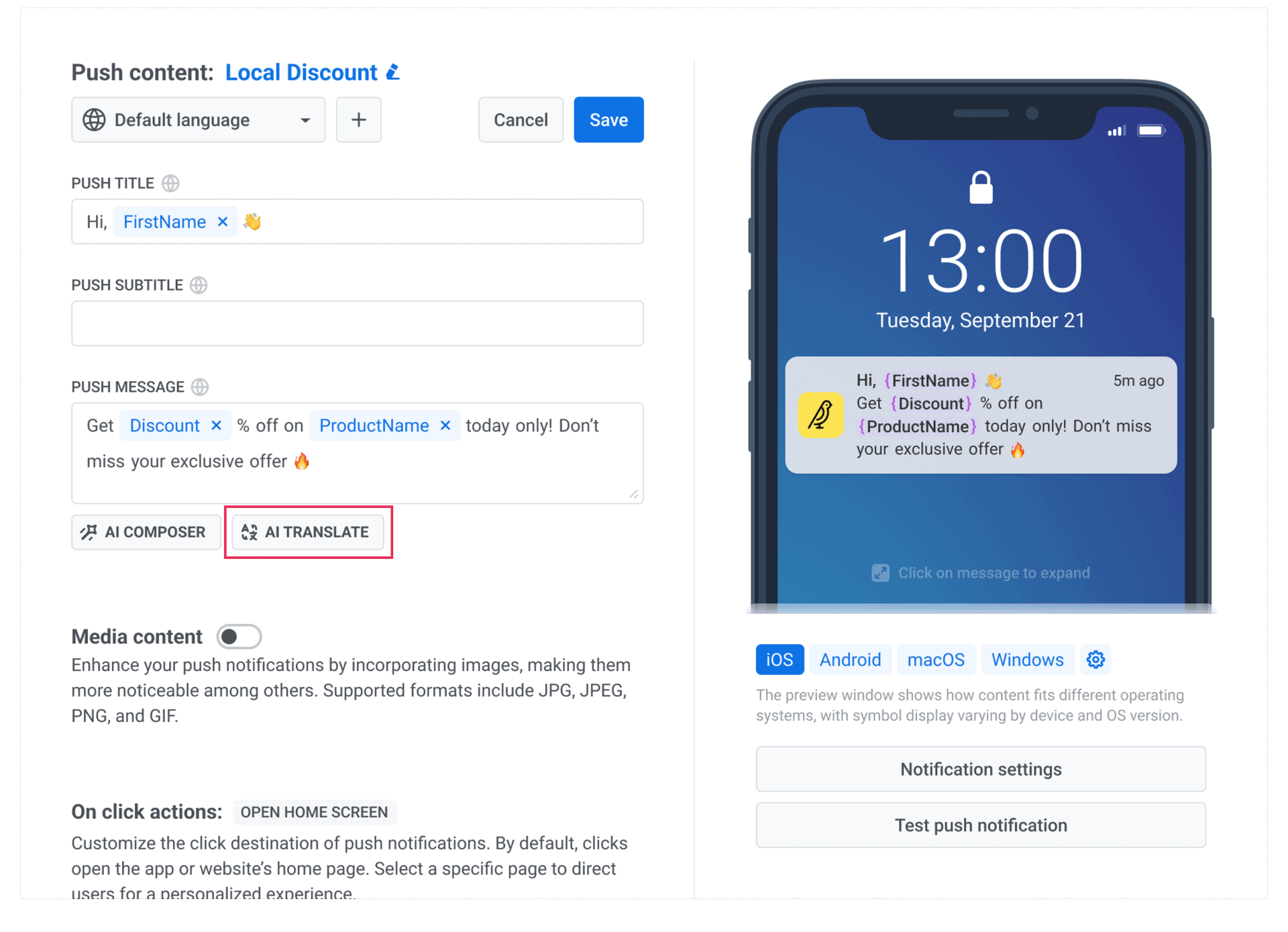 Pushwoosh 推送通知文案 AI 翻译器
