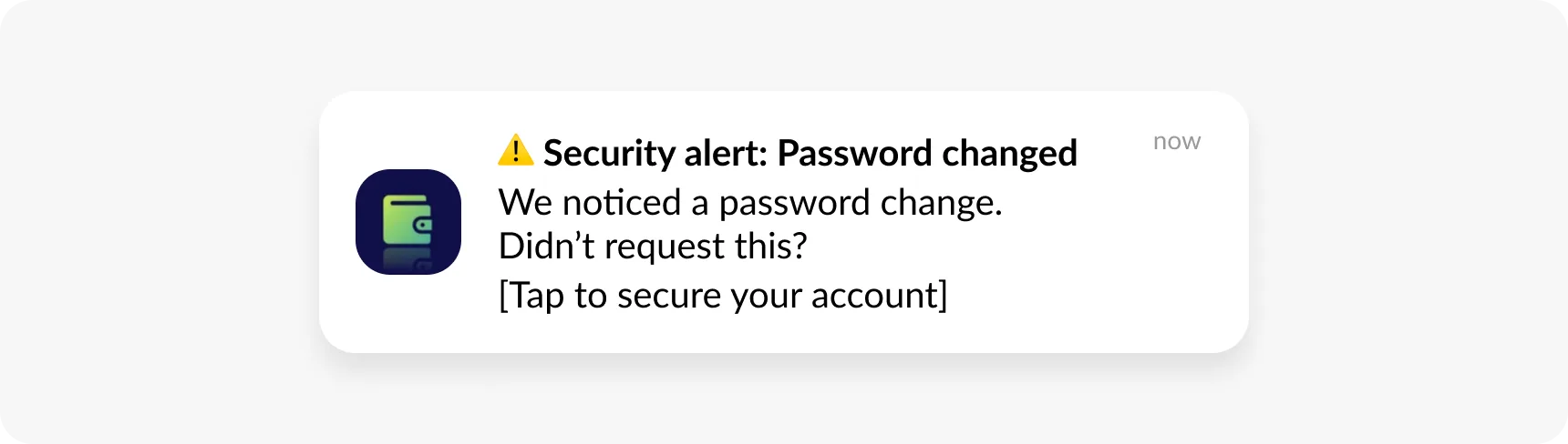 Notificação push transacional de alerta de conta e segurança