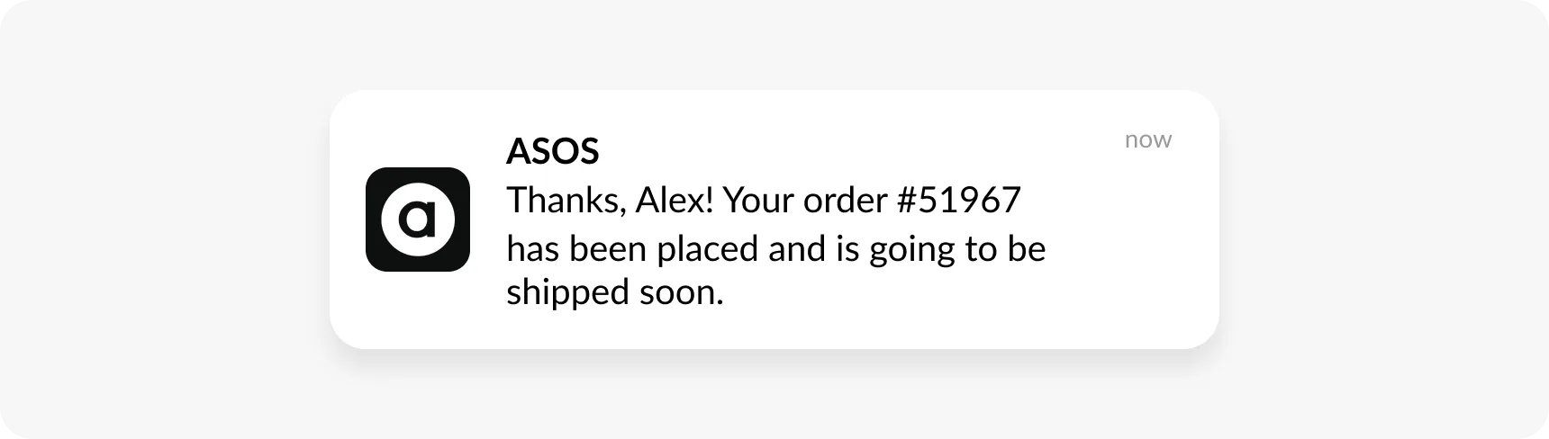 Notificação push transacional de confirmação de pedido