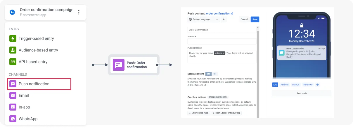 Fluxo transacional para notificação push de pedido criado passo 3