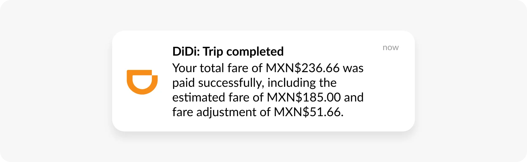 Notificação push transacional de recibo de viagem