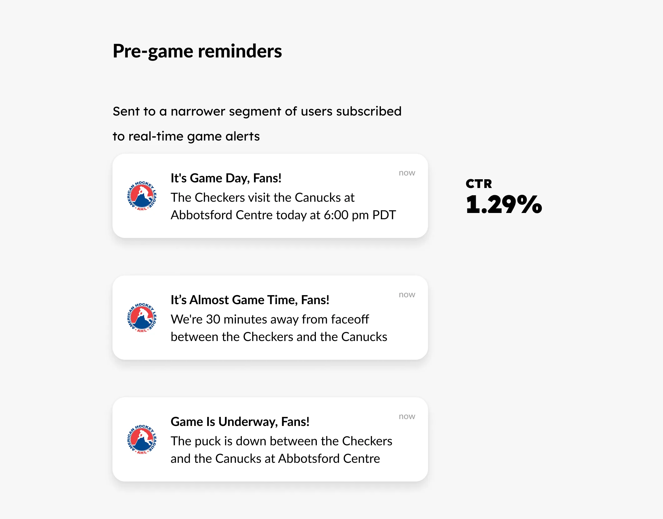 การแจ้งเตือนแบบพุชของแอปฮอกกี้ AHL - การแจ้งเตือนก่อนเกม