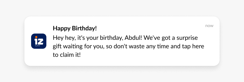 iz 银行体验的生日优惠推送通知