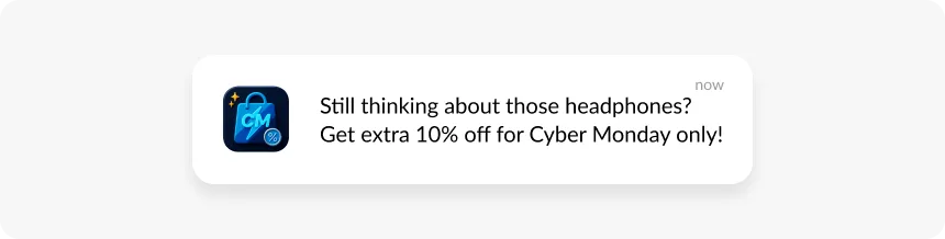 पर्सनलाइज़्ड ऑफ़र साइबर मंडे पुश नोटिफिकेशन