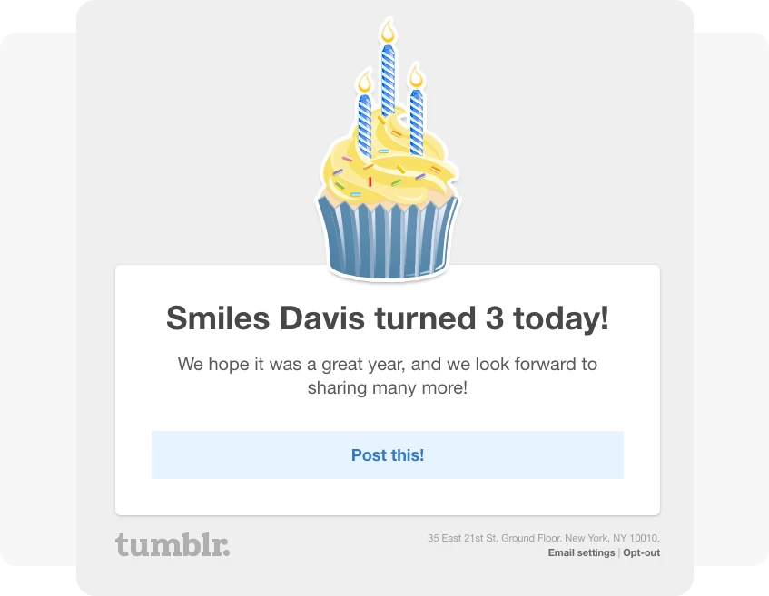 anniversary re-engagement email example Tumblr