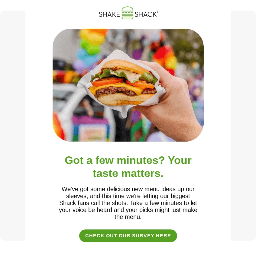 feedback request re engagement email example ShakeShack