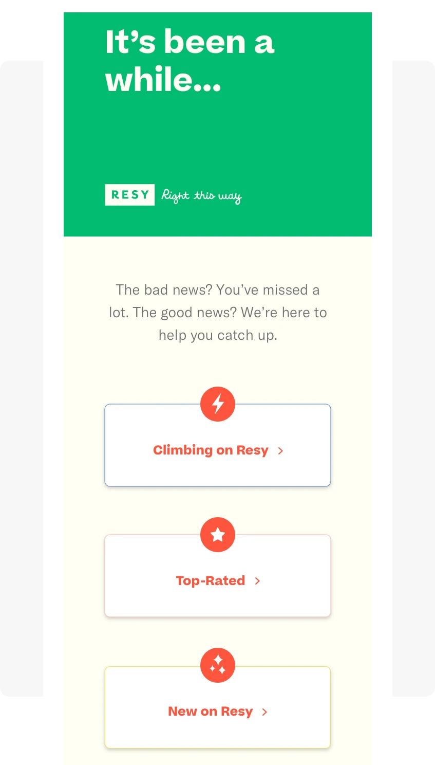 What you missed re engagement email example Resy