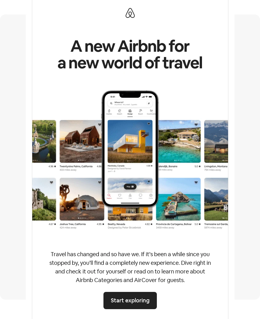 What's new re engagement email example Airbnb