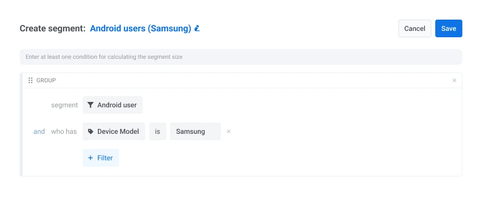 Build segment in Pushwoosh