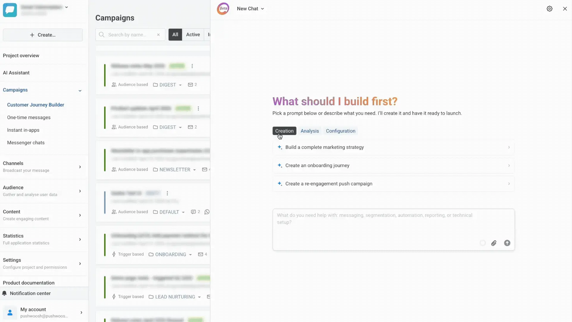 ManyMoney AI building an omnichannel onboarding journey with push, in-app, and email variants