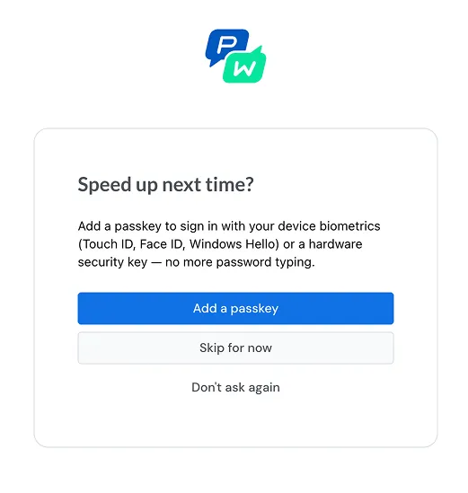 Sign in with passkey option on the Pushwoosh login screen