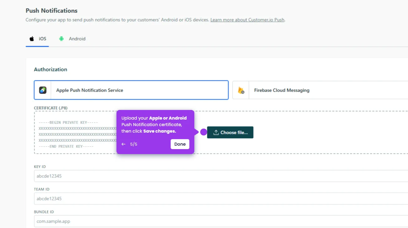 Customer.io push notification composer