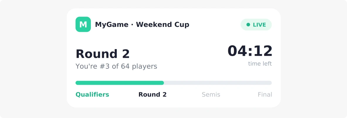 iOS Live Activity showing a mobile game tournament leaderboard on the lock screen