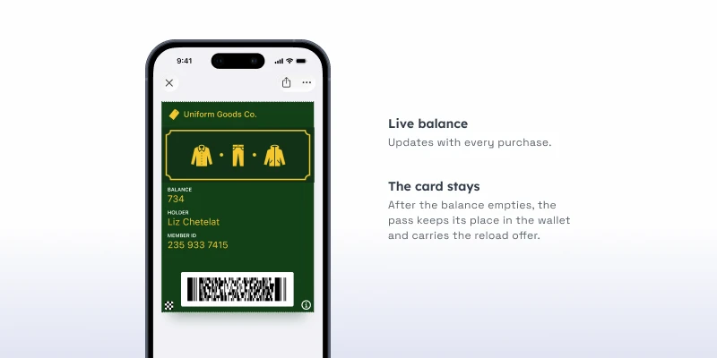 A gift card as a digital Apple Wallet and Google Wallet pass