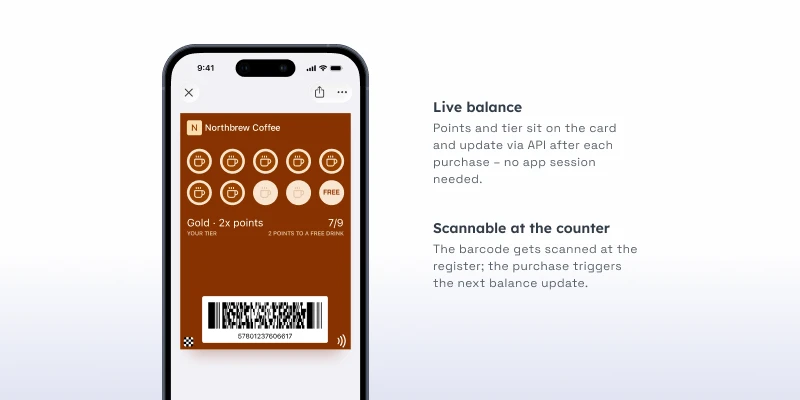 Loyalty stamp and store cards as digital Apple Wallet and Google Wallet passes