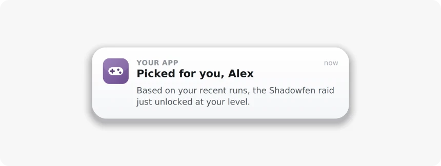Personalized push recommendation sent per user through Pushwoosh MCP