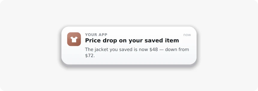 Price drop push notification sent through Pushwoosh messaging MCP