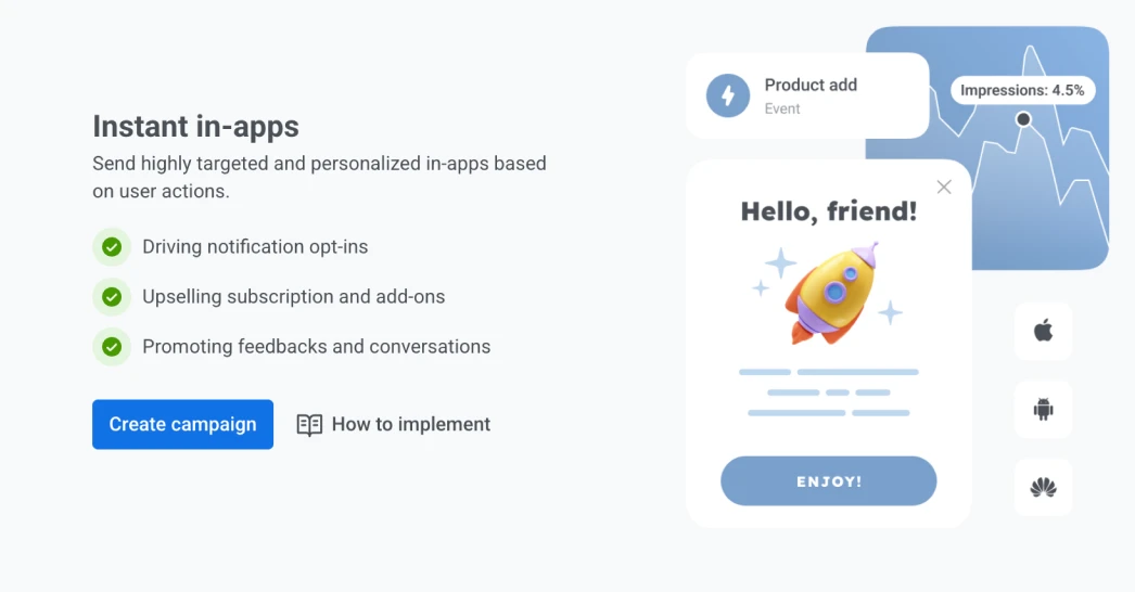 The in-app content builder in Pushwoosh, rebuilt on the same editor as email