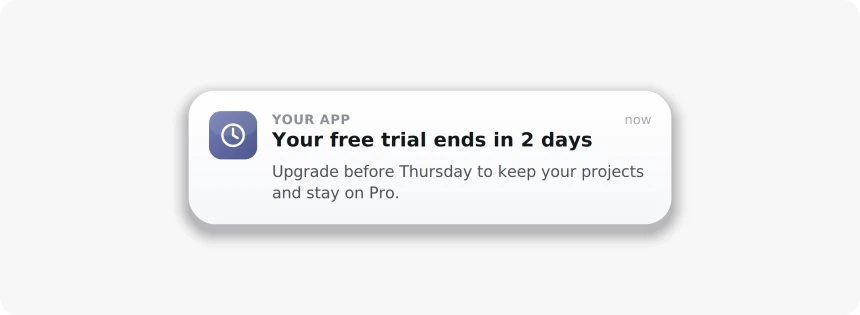 Trial expiry reminder delivered via push with email fallback
