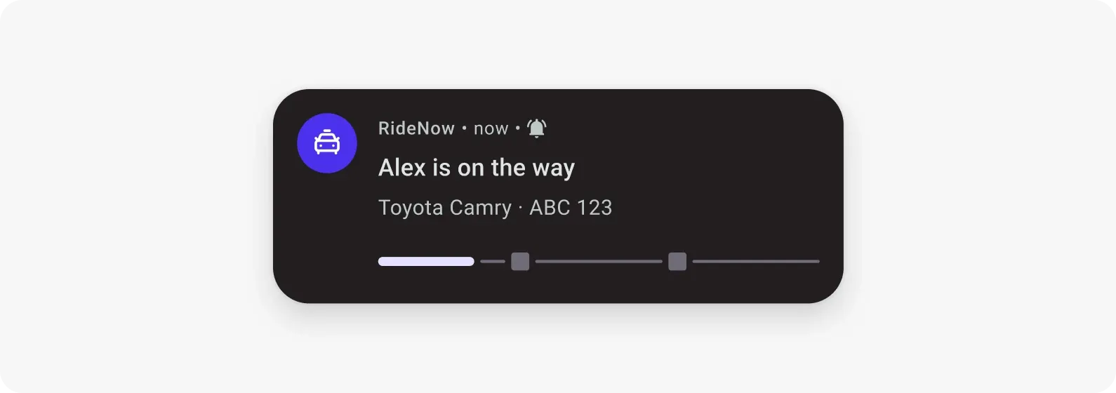 Android Live Update on the lock screen showing delivery progress with a progress bar and ETA