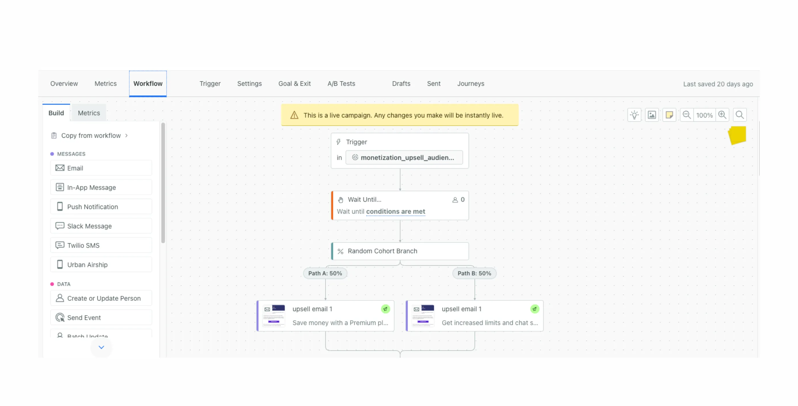Customer.io workflow builder