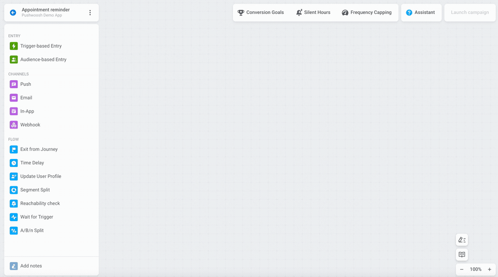 Building a multichannel campaign in the Pushwoosh Customer Journey Builder