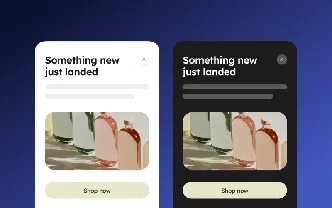 A mesma mensagem in-app pré-visualizada lado a lado nos esquemas de cor claro e escuro