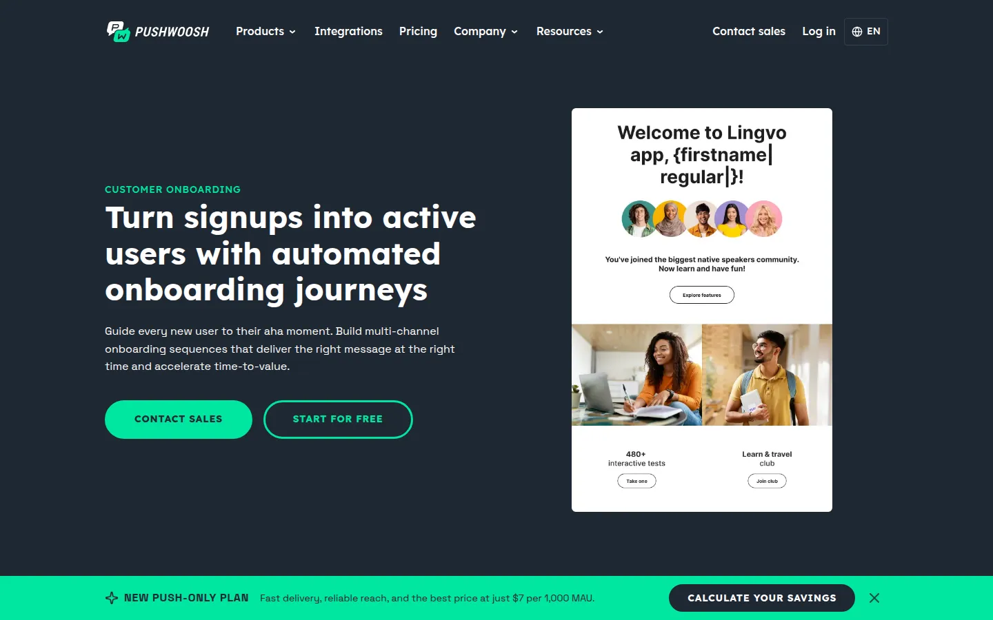 Onboarding journey ของ Pushwoosh ผ่าน in-app, push และอีเมล