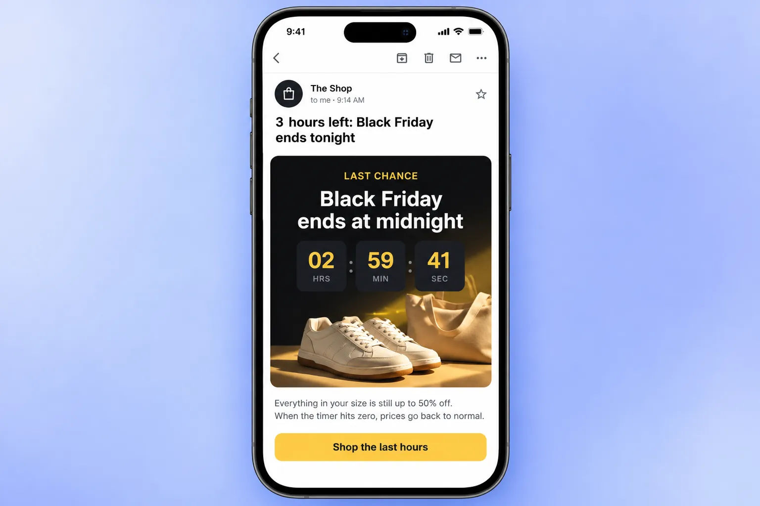 Black Friday email with a countdown timer block