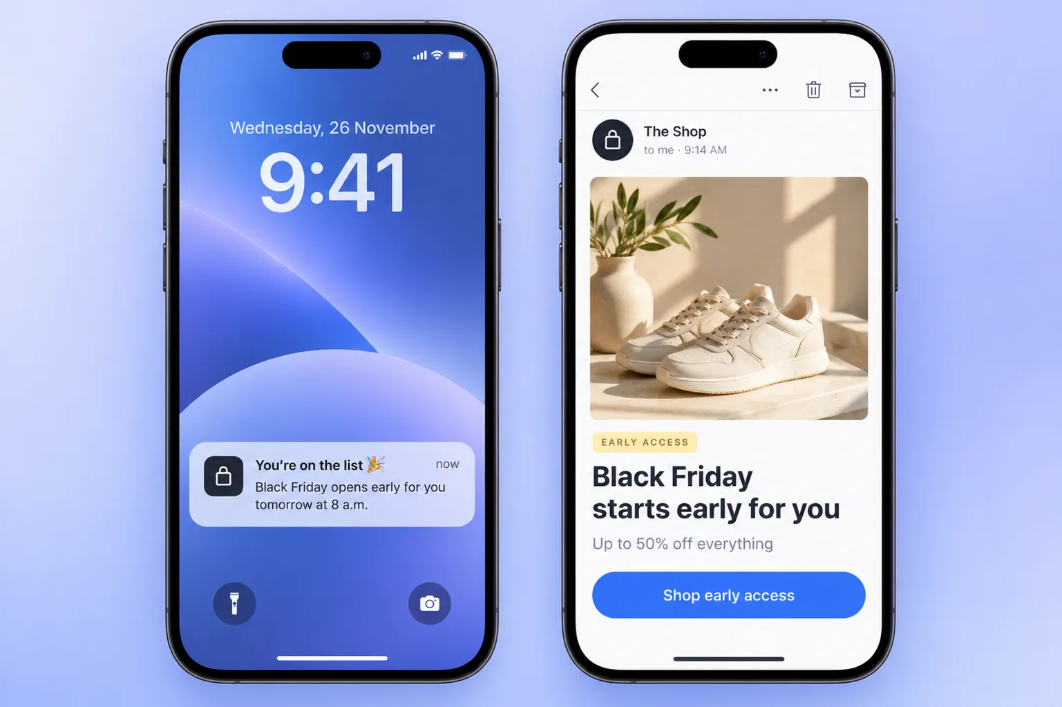 Black Friday early access preview message for top customers
