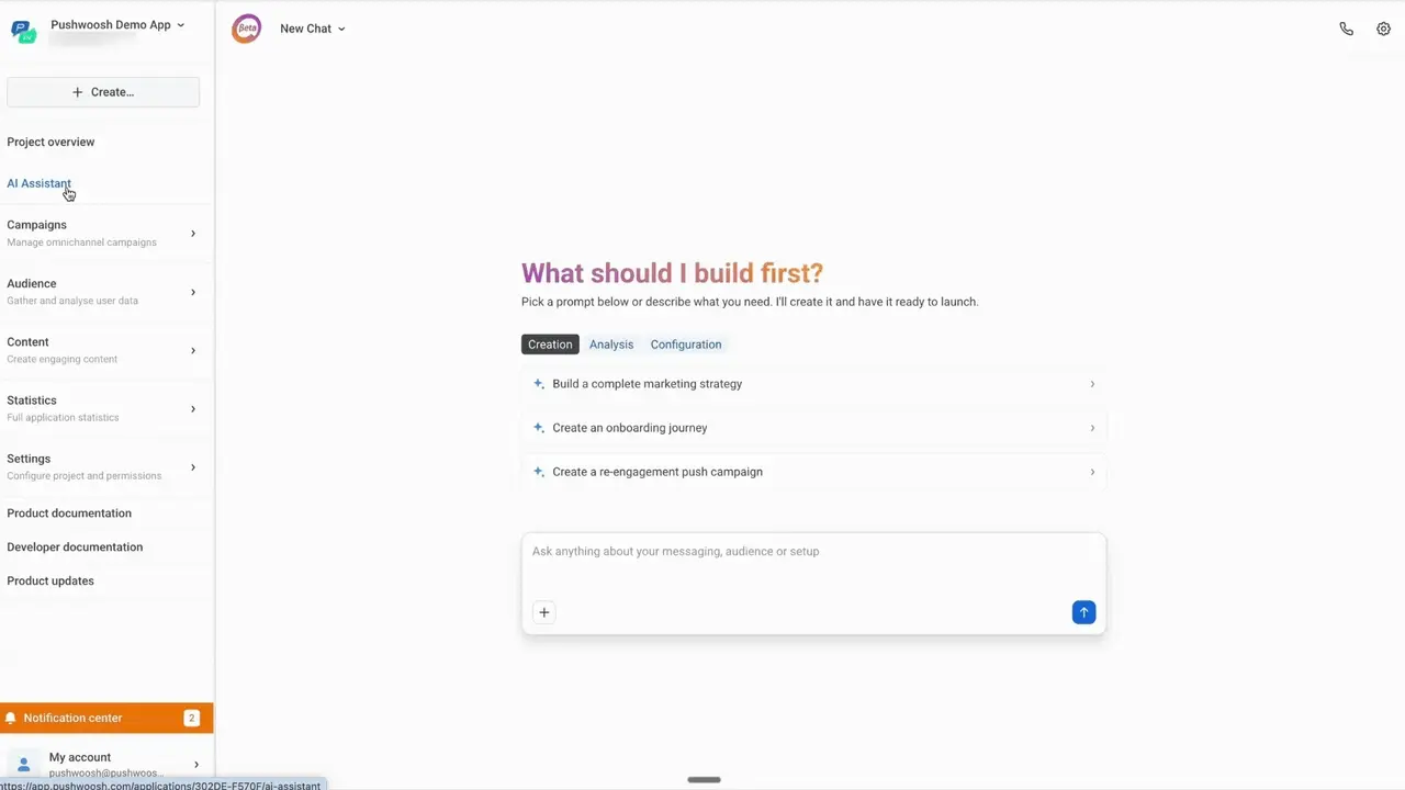 ManyMoney AI Assistant in the Pushwoosh Control Panel