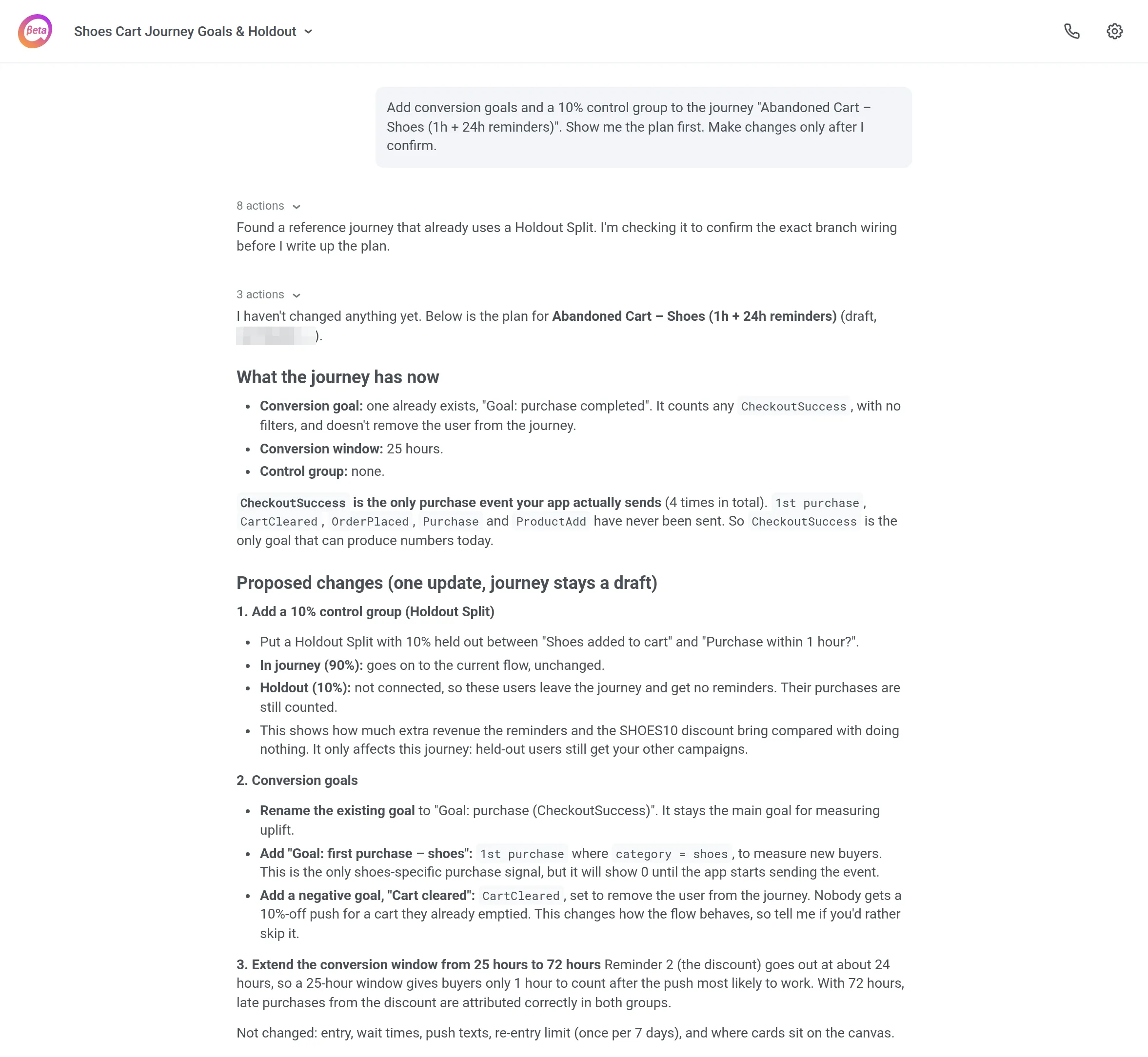 ManyMoney proposes a plan for conversion goals and a 10% control group