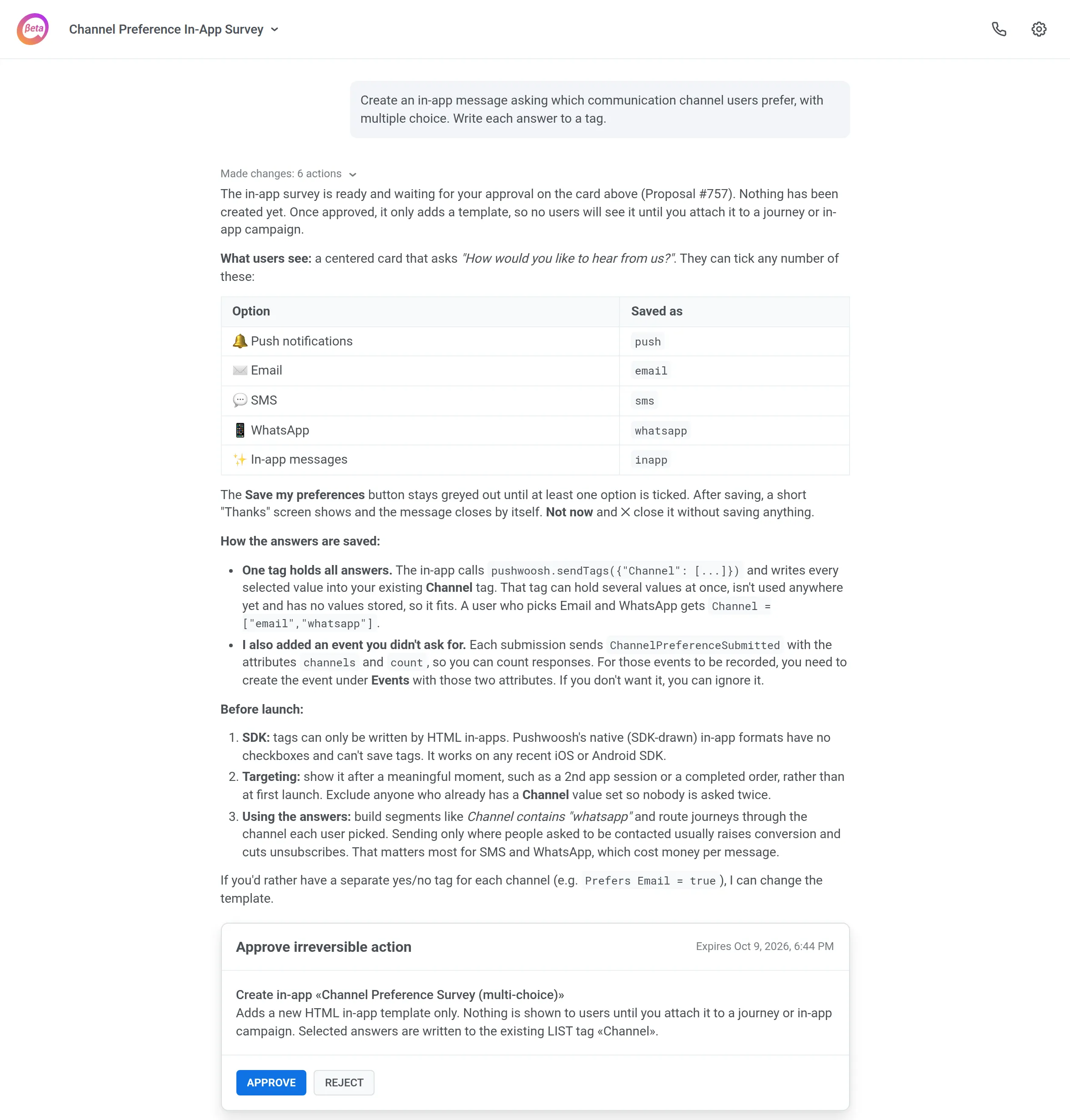 ManyMoney builds an in-app survey that writes each answer to a tag