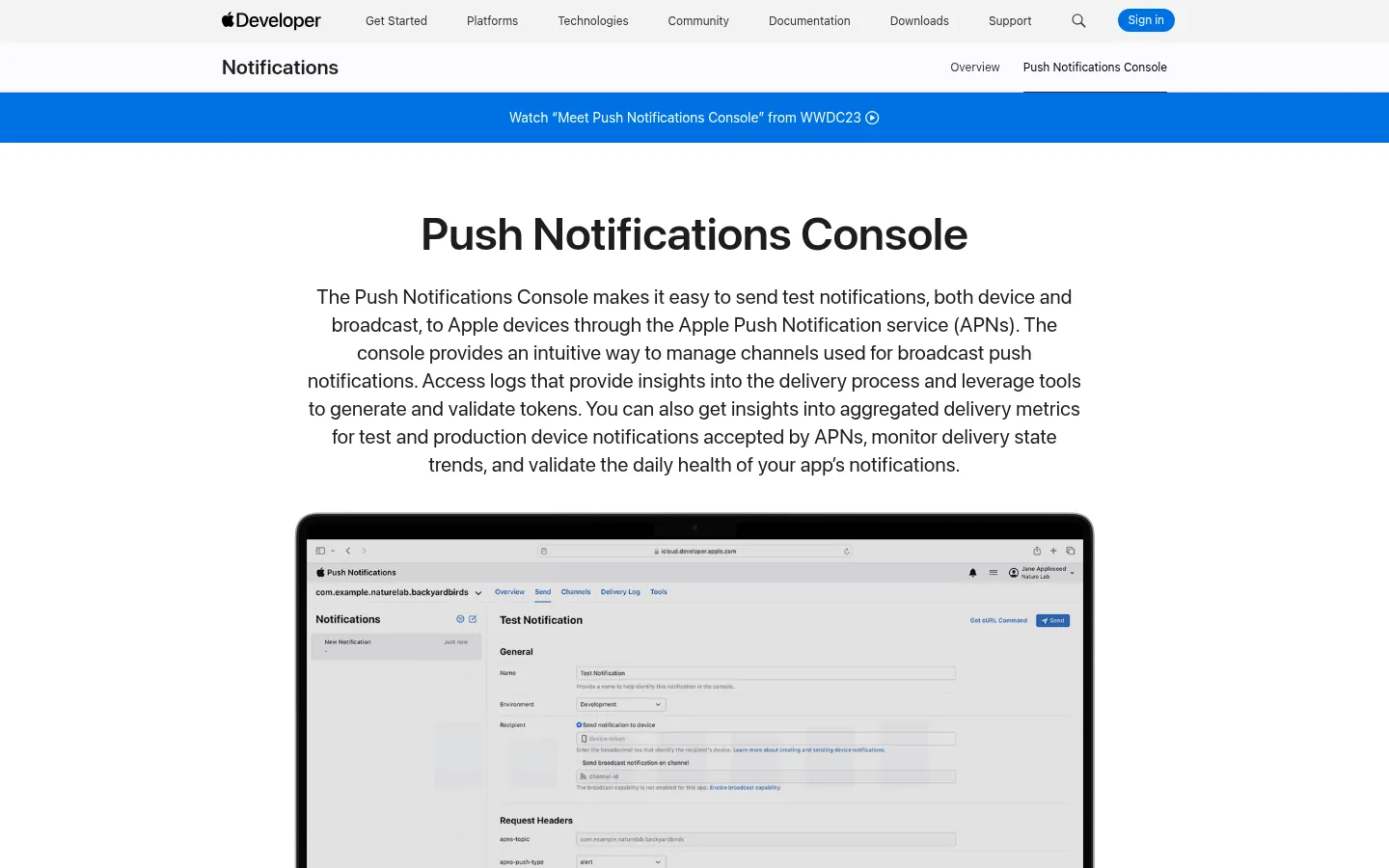Apple Push Notifications Console