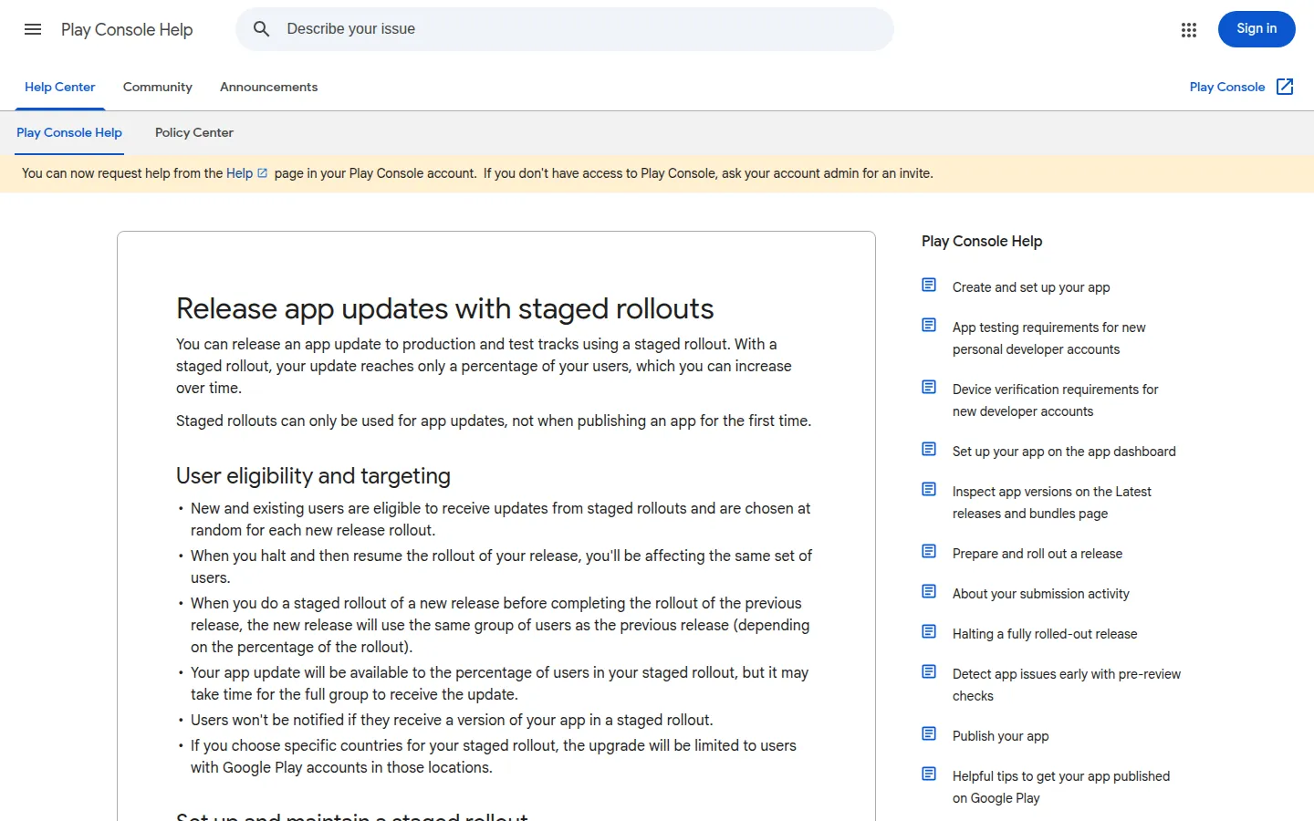 Google Play staged rollout settings