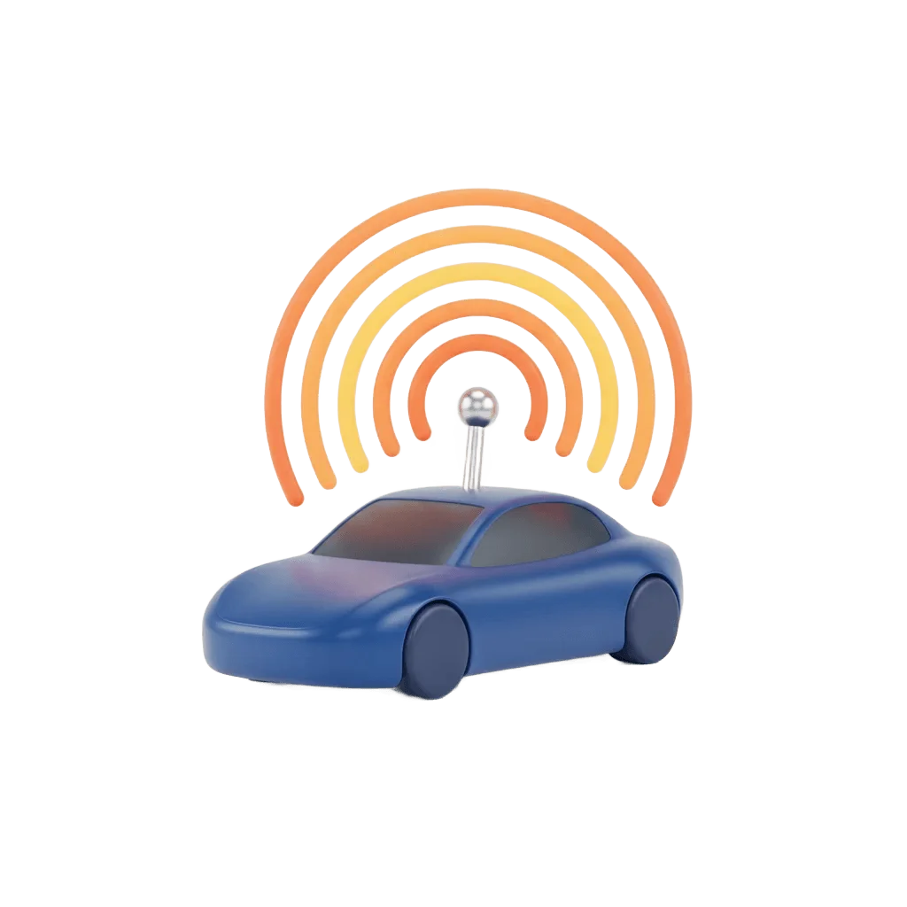 3D modern car with signal antenna for connected car notifications