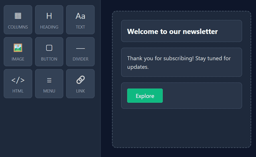 Drag and drop email editor