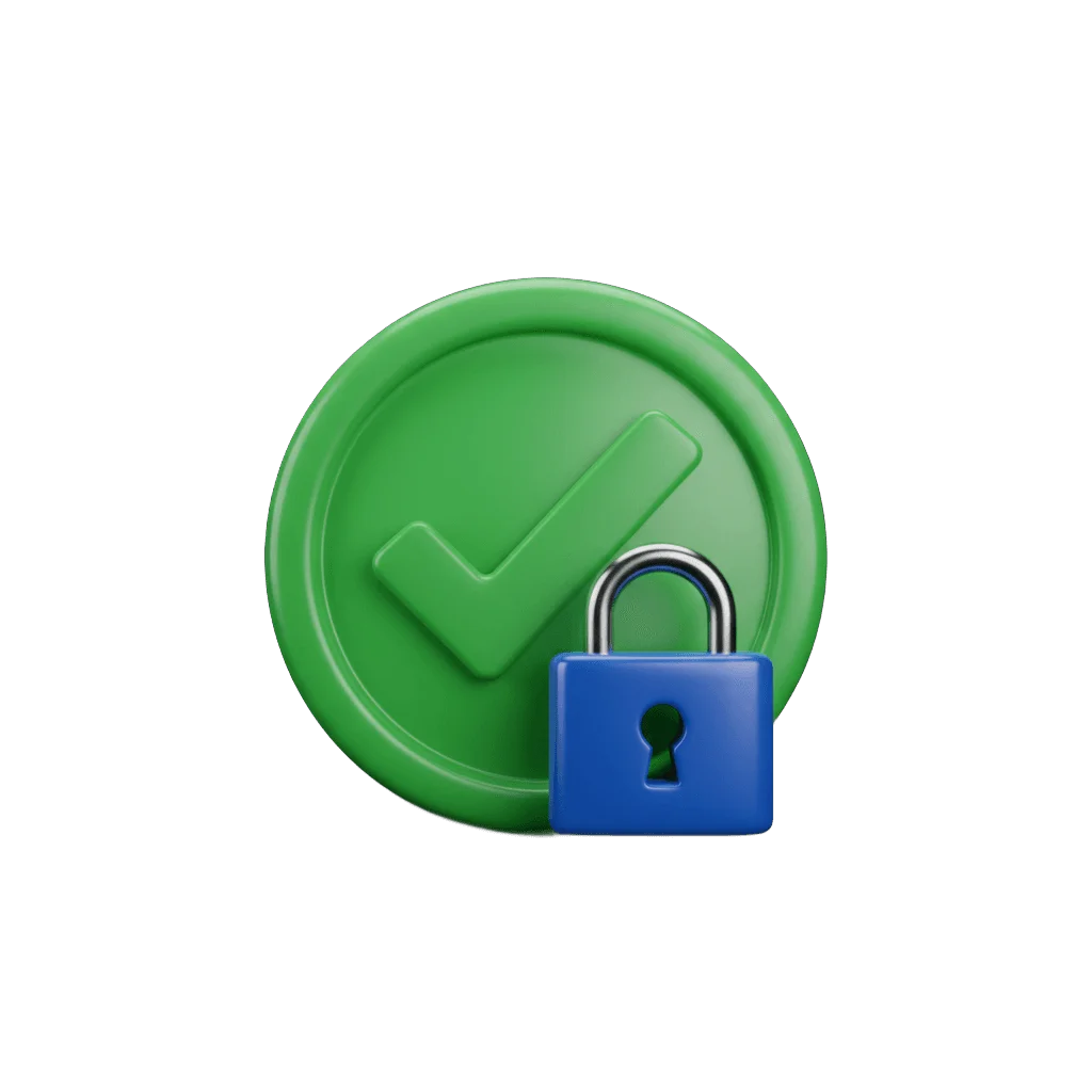 3D checkmark badge with padlock for consent management
