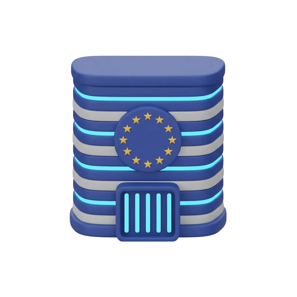 3D server rack with EU stars emblem for EU data center residency