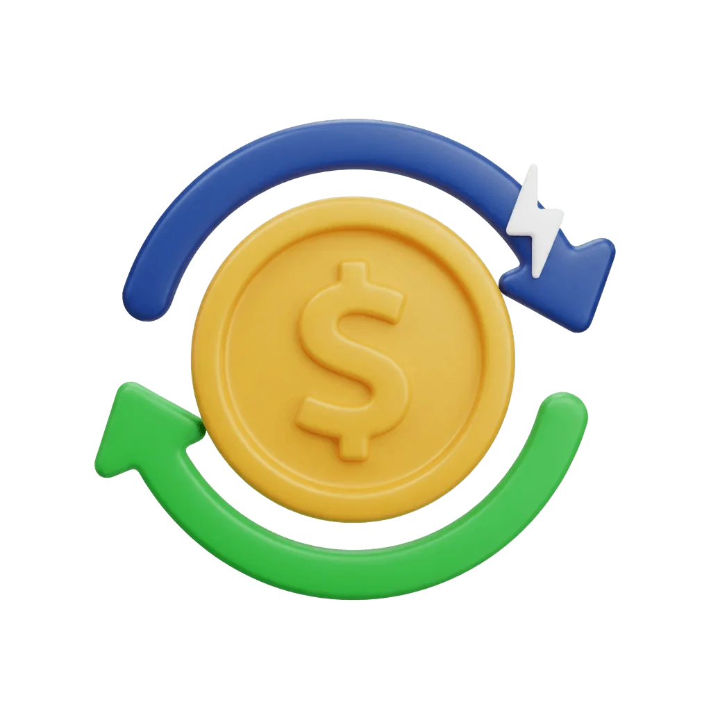 3D golden coin with circular arrow representing cashback rewards