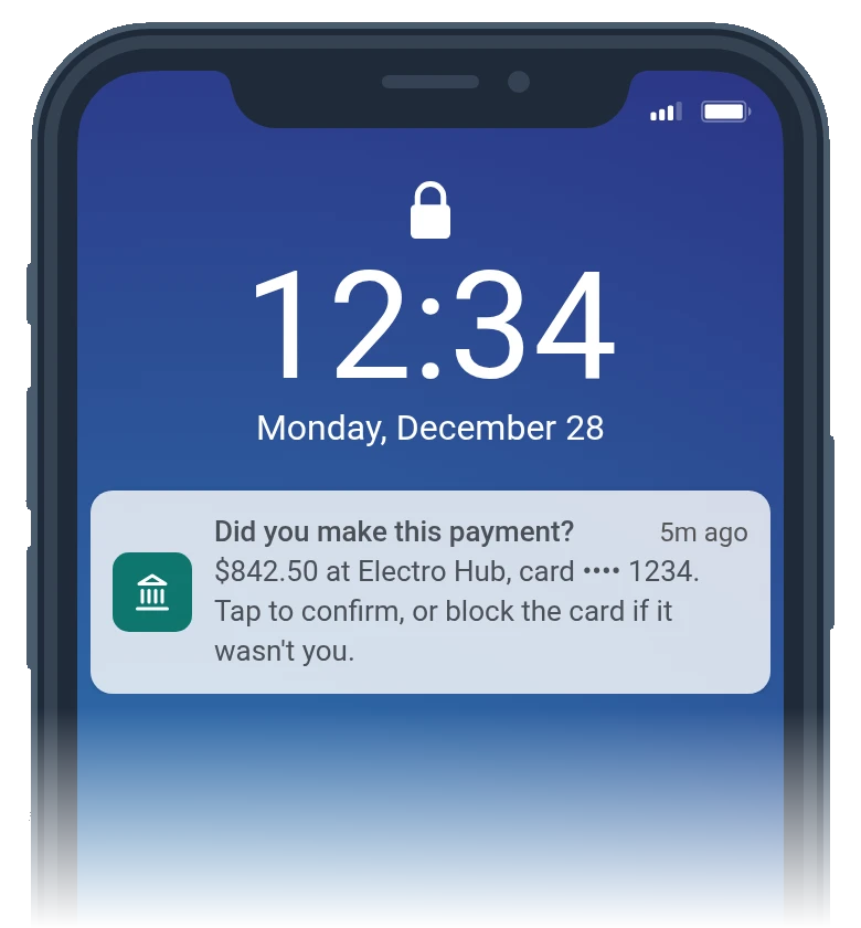 Fintech marketing platform: a payment check push on an iPhone lock screen