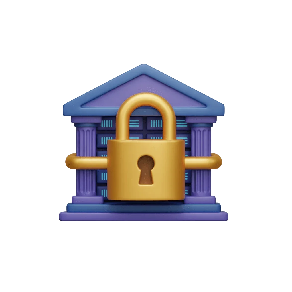 3D server building with padlock for secure data residency