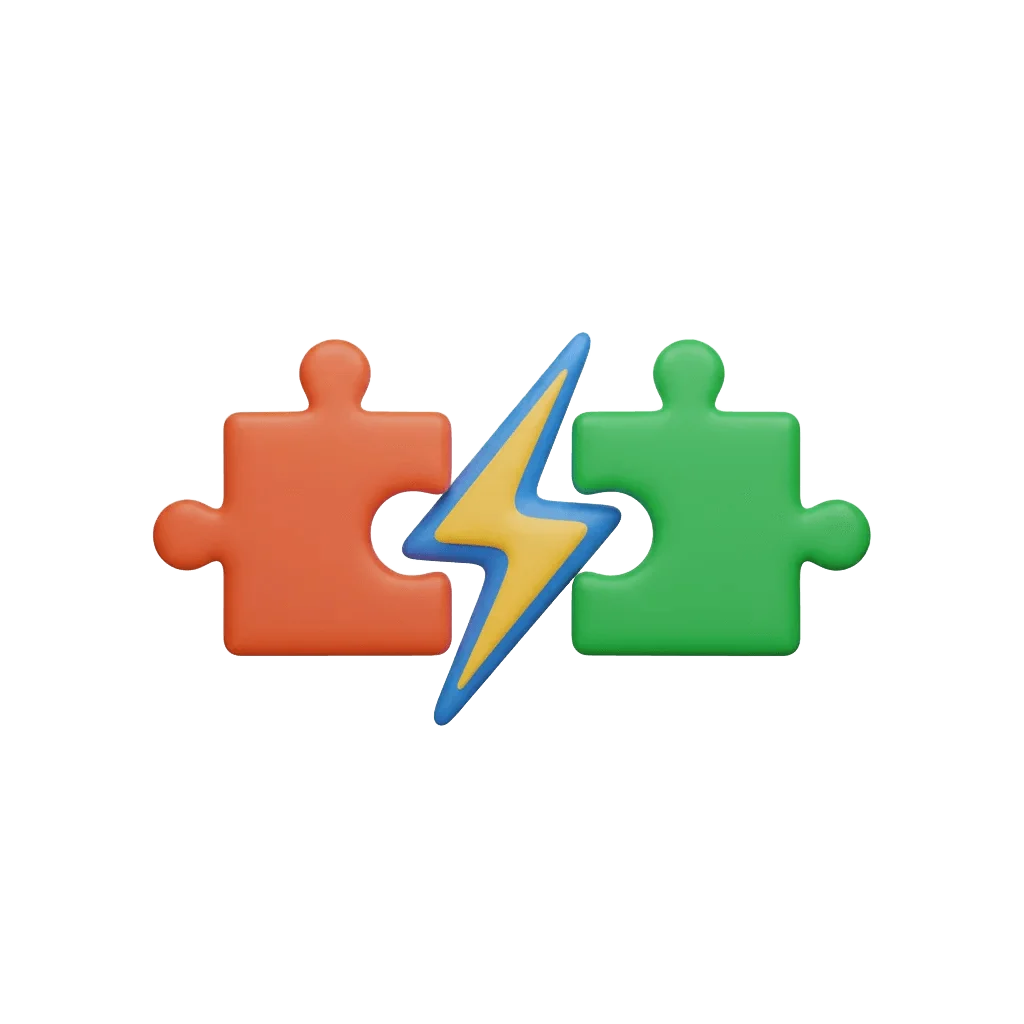 3D lightning bolt connecting puzzle pieces for fast SDK integration