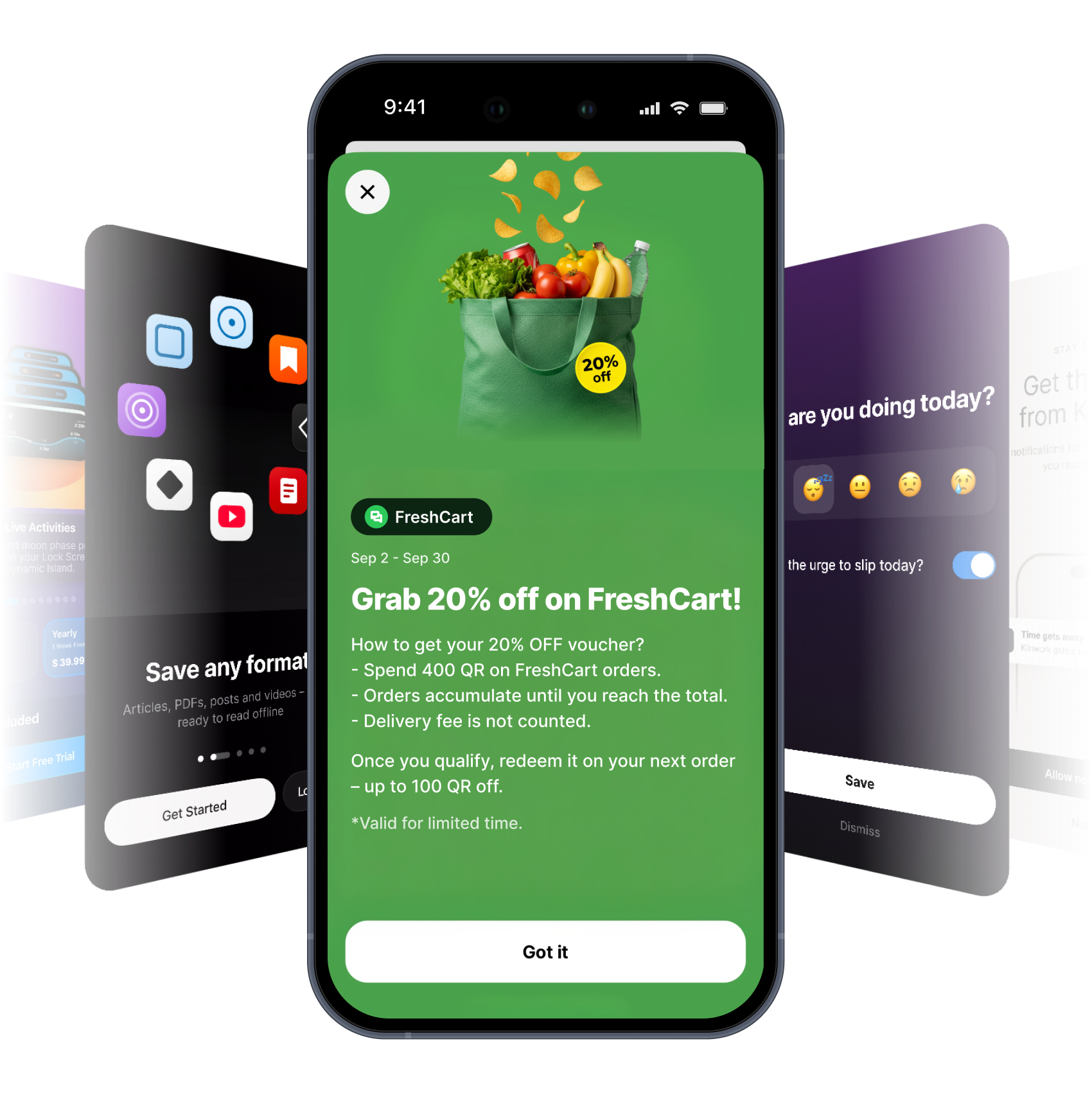 In-app modal message shown over a live app screen