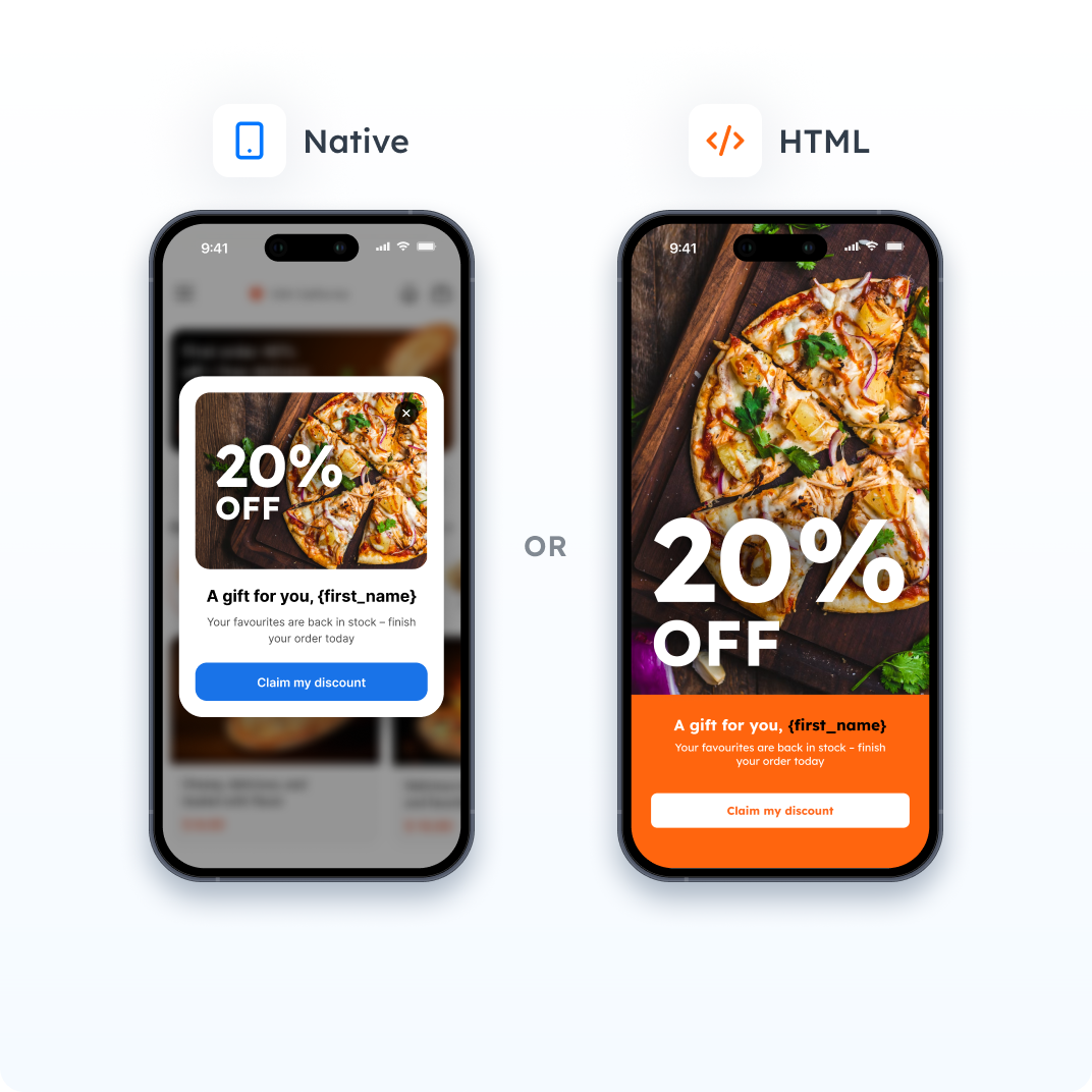 Native in-app display types: modal, stories, carousel and banner built in the Control Panel