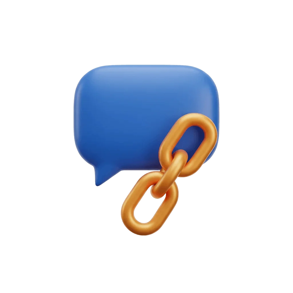 3D chat bubble connected to chain link for API connection