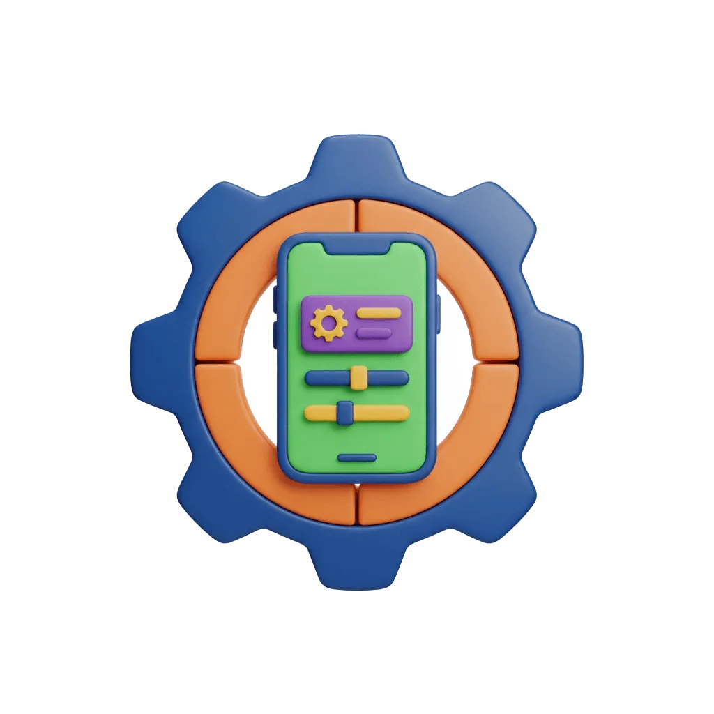 3D gear icon merged with smartphone for platform configuration